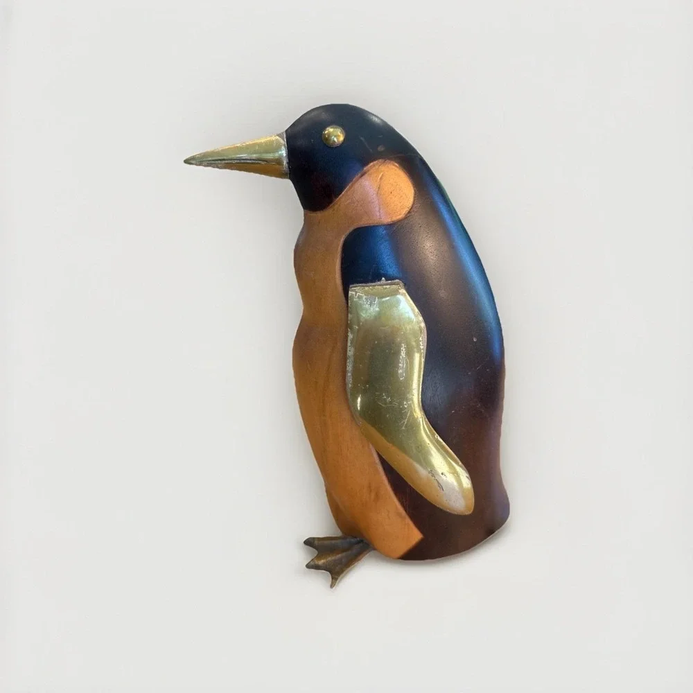 Penguin Sculpture Brass And Wood Frederick Cooper. MCM Art Figurine Bird Vtg 11